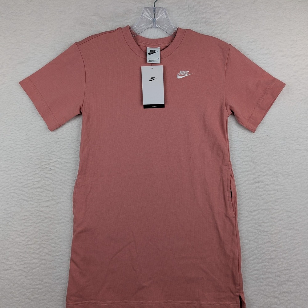NWT Nike Sportswear Older Kids Girls T-Shirt Dress Size Small Pink Stardust